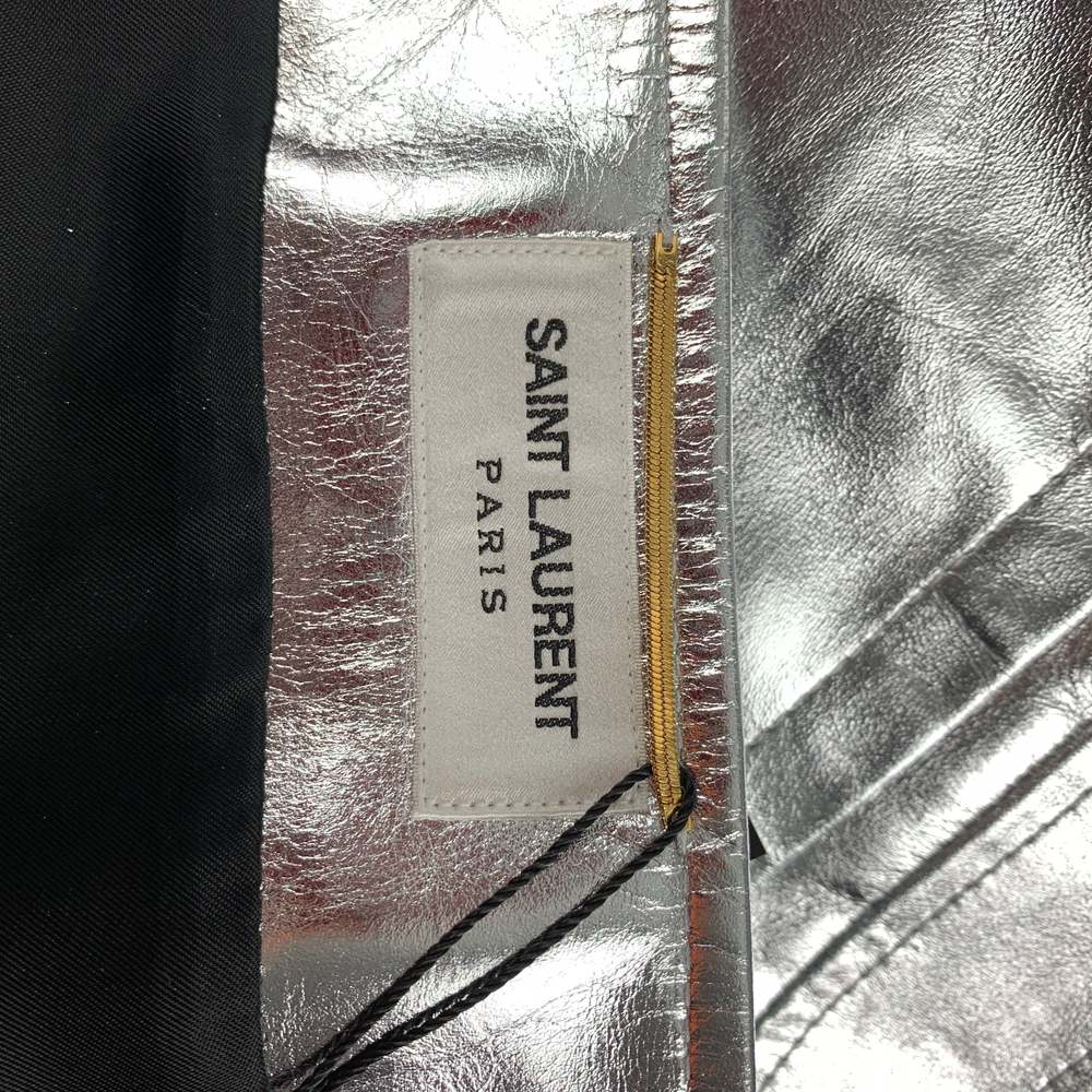 SAINT LAURENT 2022 Silver Leather High Waist Mini Skirt - Picture 7 of 7